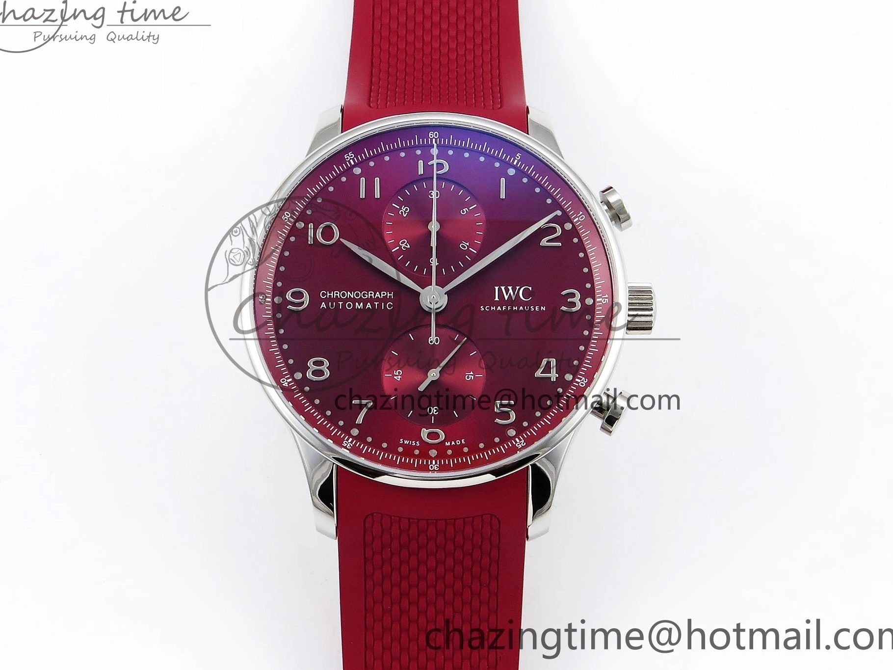 MIROTIME 0111 Reliable Portuguese Chrono IW3716 Z+F 1:1 Best Edition Red Dial on Red Rubber Strap A 7015